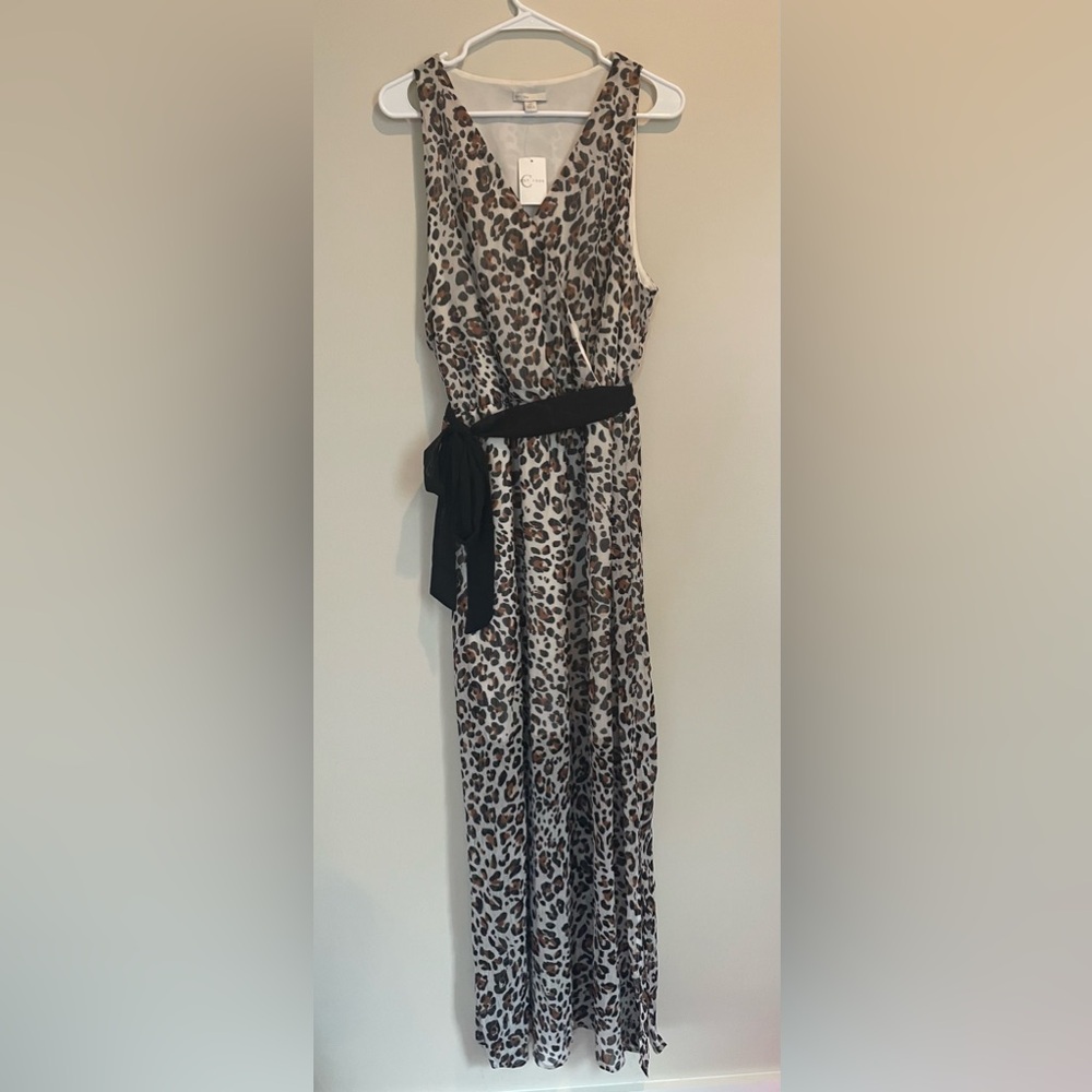Cato Black and White Leopard Print Sleeveless V-Neck Dress NWT